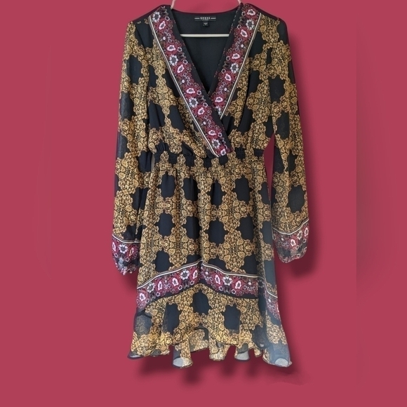 Guess Olena Medallion Print A-Line Smocked Chiffon Midi Dress Glam Mobwife - Picture 2 of 13